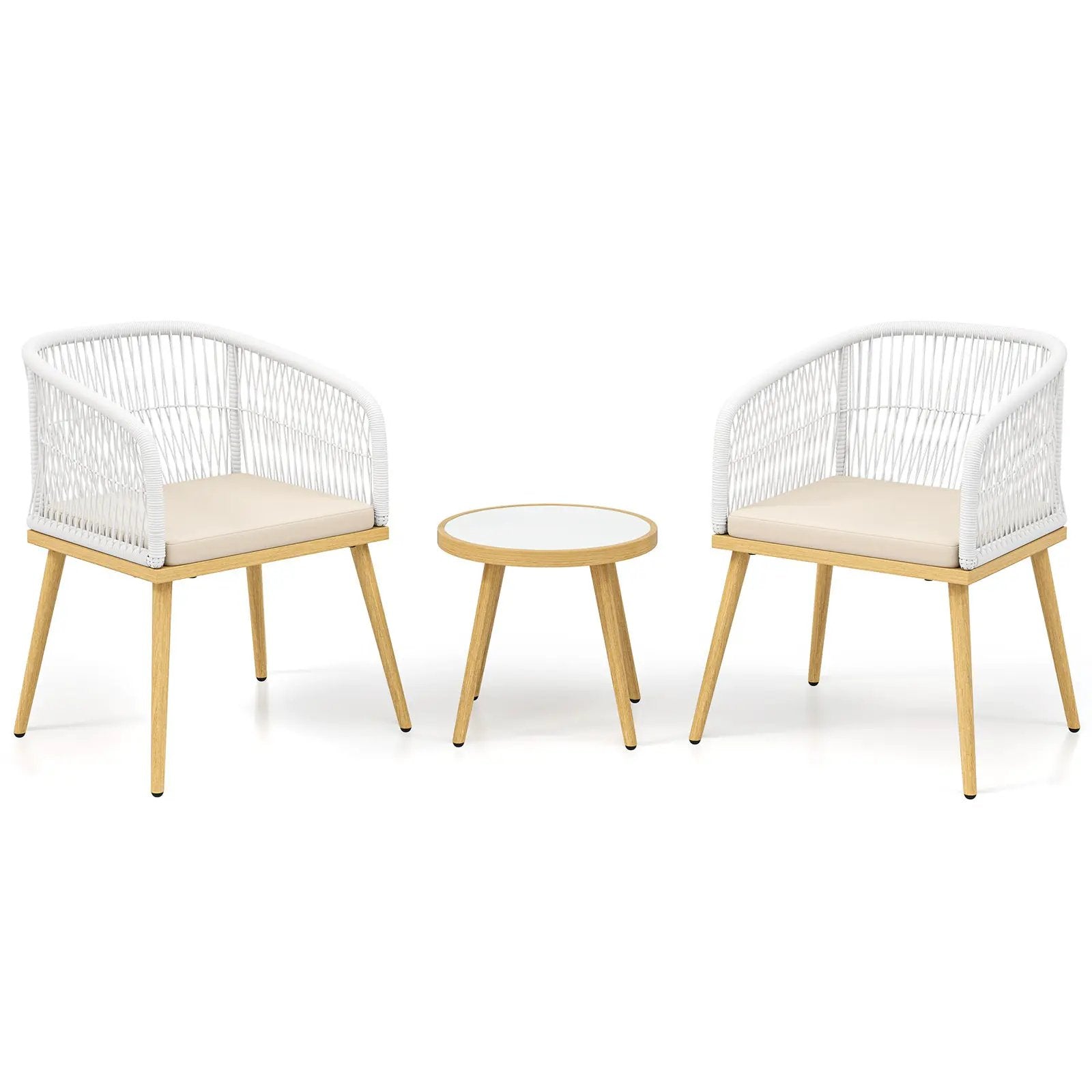 3 Pieces Outdoor Bistro PE Wicker Conversation Furniture Set-White by DirectDeals