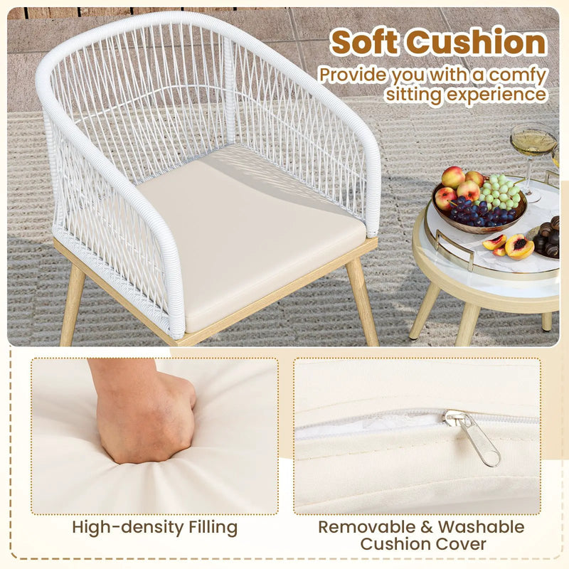 3 Pieces Outdoor Bistro PE Wicker Conversation Furniture Set-White by DirectDeals