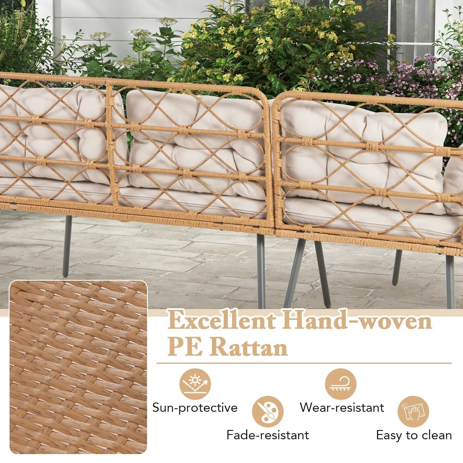 3 Pieces Corner Patio Furniture with Small Coffee Table-Beige by DirectDeals