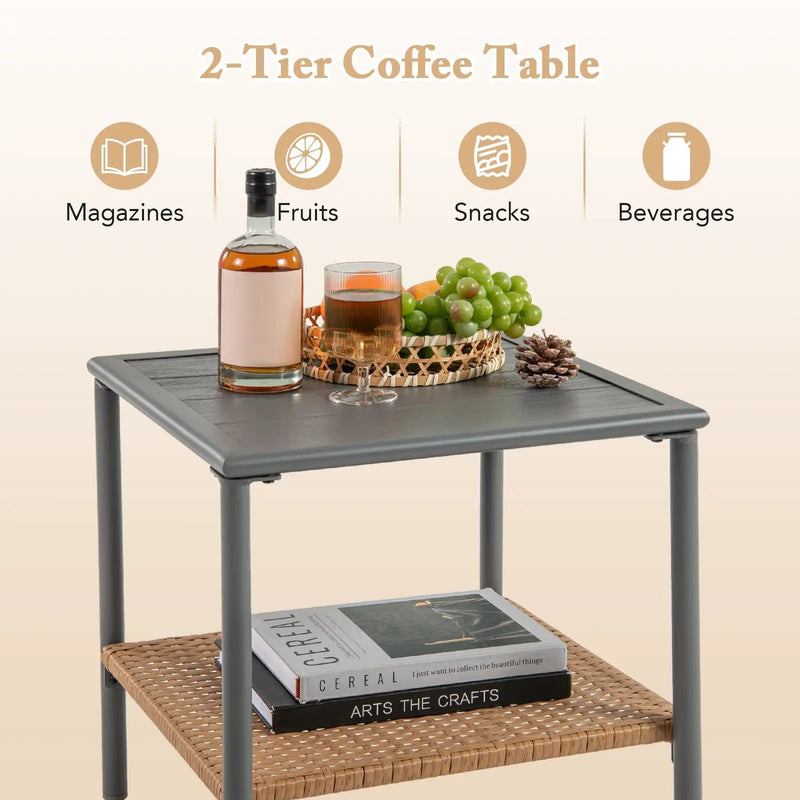 3 Pieces Corner Patio Furniture with Small Coffee Table-Beige by DirectDeals