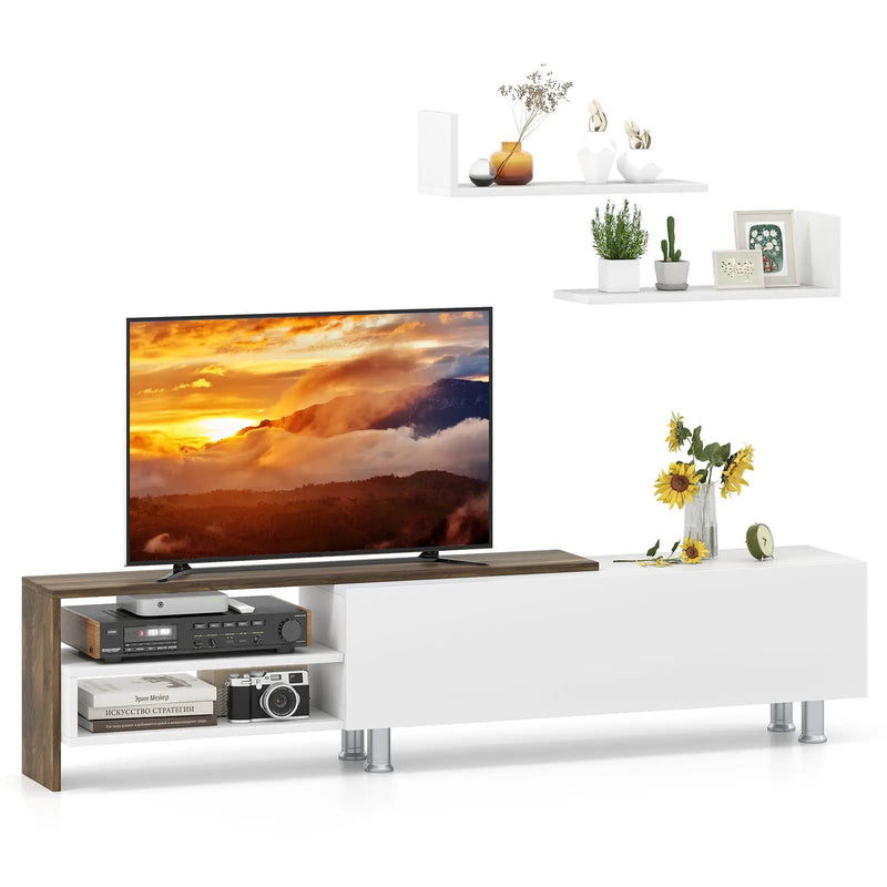 3 Pieces Farmhouse TV Stand for TVs up to 80 Inch with Cabinet and Compartments-White by DirectDeals