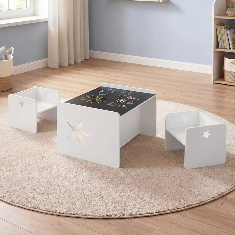 3 Pieces Kids Table and Chair Set Space-saving Toddler Table and 2 Chairs by DirectDeals