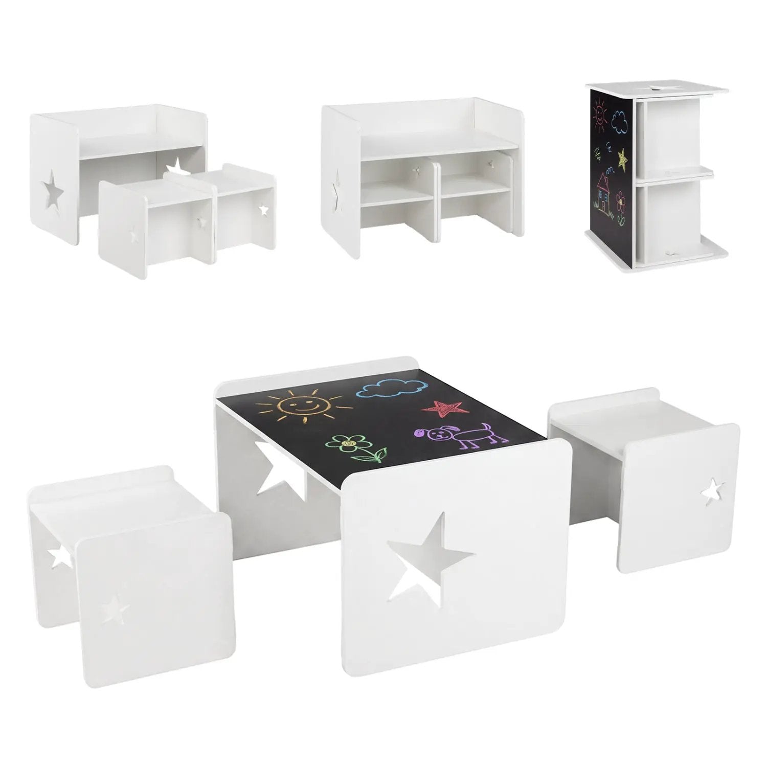 3 Pieces Kids Table and Chair Set Space-saving Toddler Table and 2 Chairs by DirectDeals