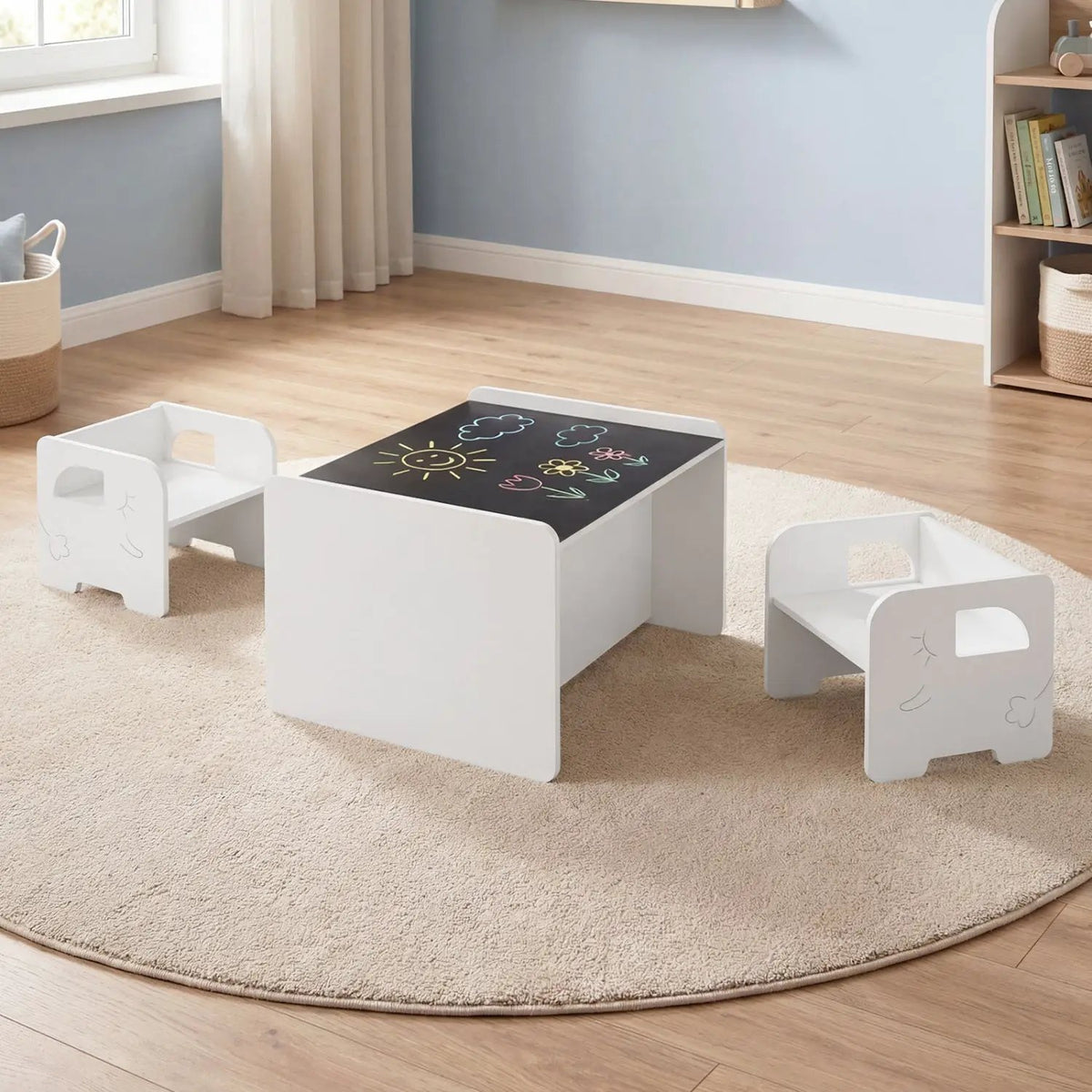 3 Pieces Kids Table and Chair Set with Space-saving Toddler Table and 2 Chairs by DirectDeals