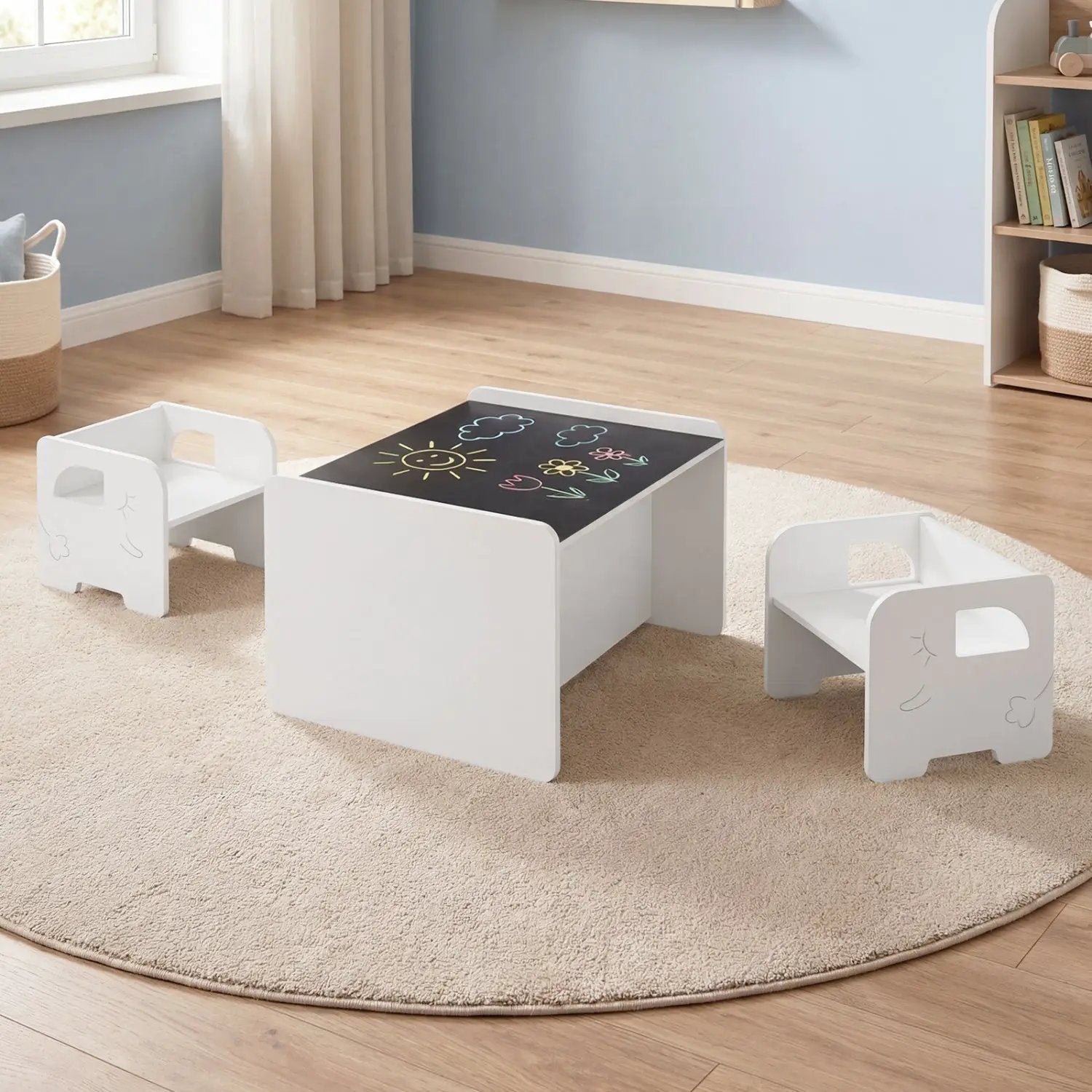 3 Pieces Kids Table and Chair Set with Space-saving Toddler Table and 2 Chairs by DirectDeals
