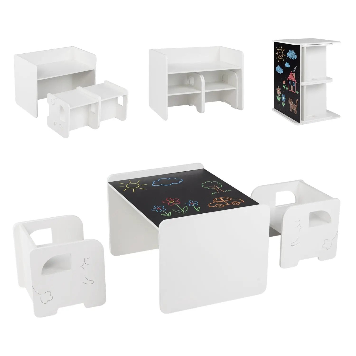 3 Pieces Kids Table and Chair Set with Space-saving Toddler Table and 2 Chairs by DirectDeals