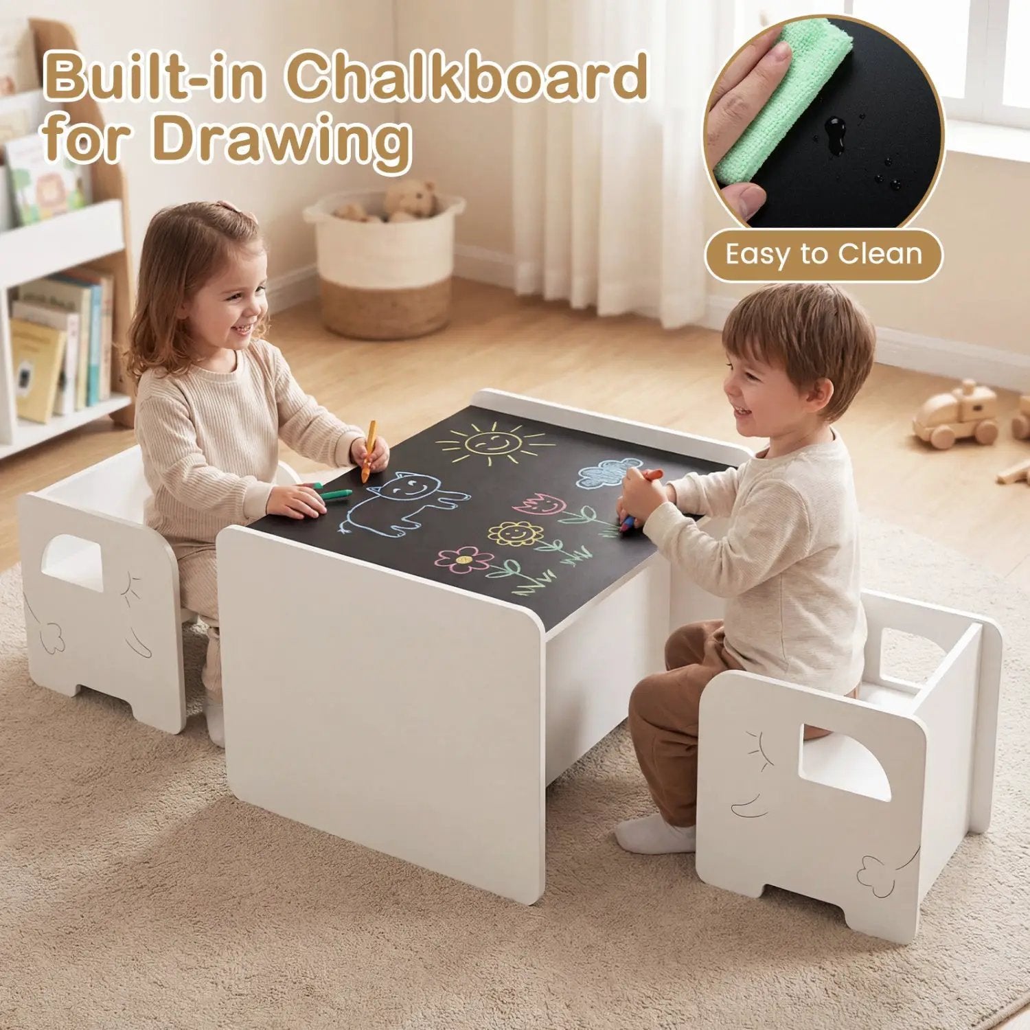 3 Pieces Kids Table and Chair Set with Space-saving Toddler Table and 2 Chairs by DirectDeals