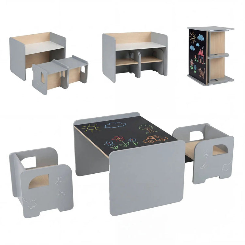 3 Pieces Kids Table and Chair Set with Space-saving Toddler Table and 2 Chairs by DirectDeals