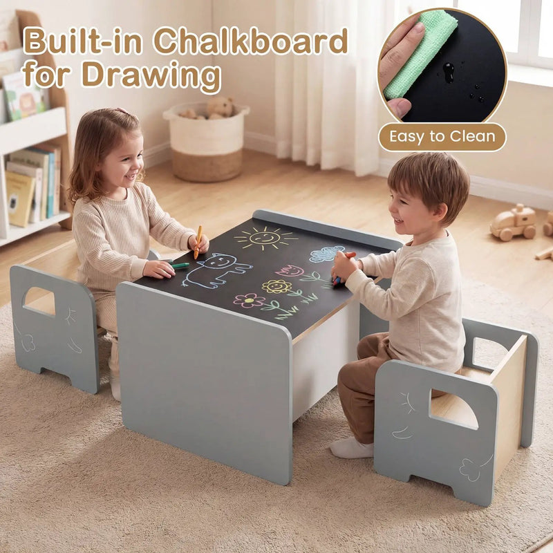 3 Pieces Kids Table and Chair Set with Space-saving Toddler Table and 2 Chairs by DirectDeals
