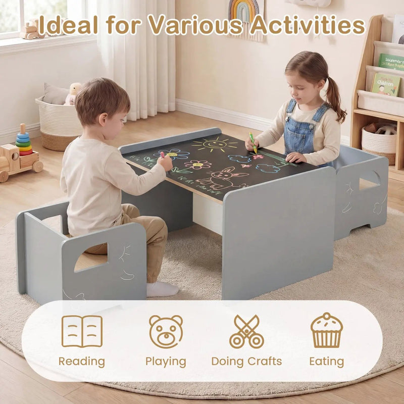 3 Pieces Kids Table and Chair Set with Space-saving Toddler Table and 2 Chairs by DirectDeals