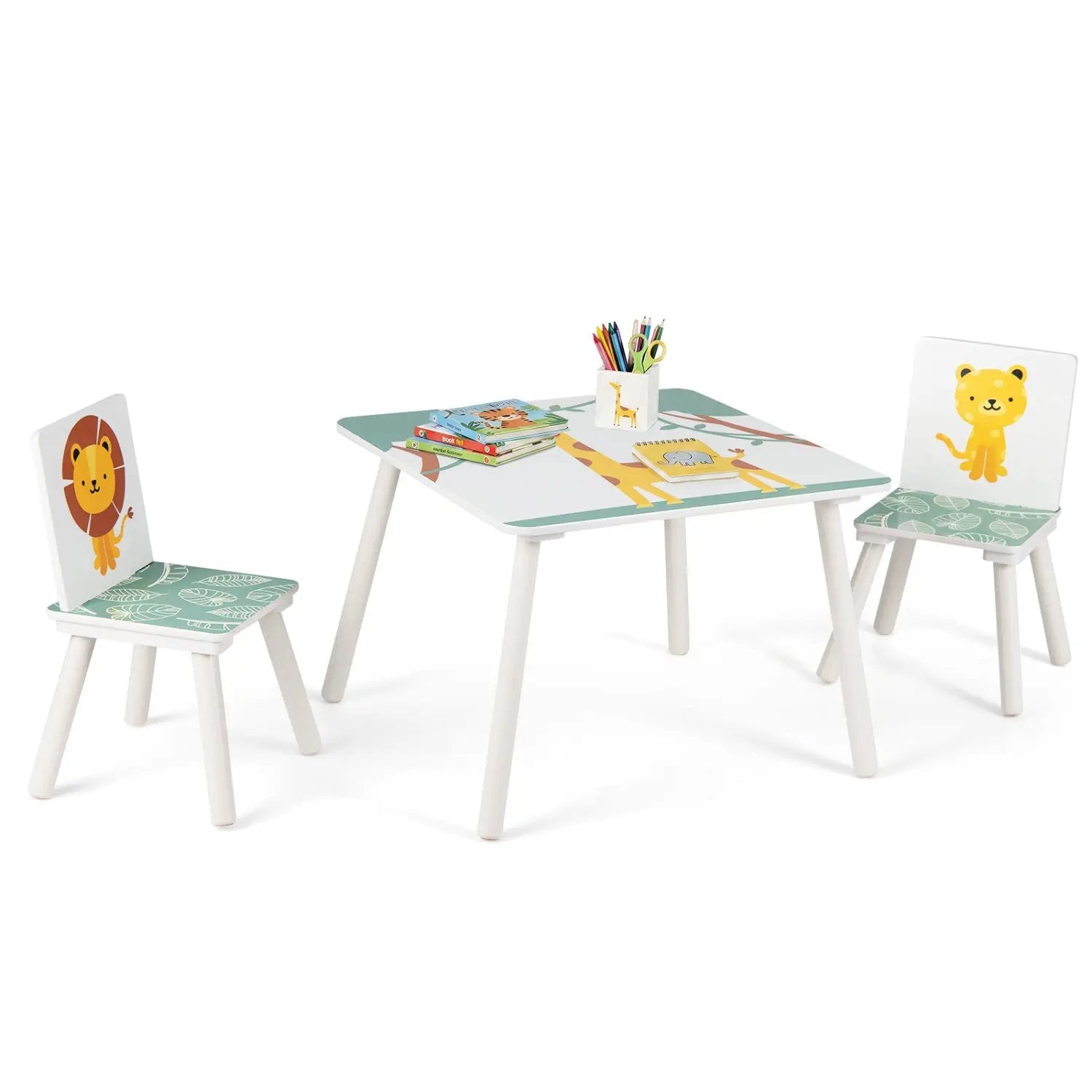 Kids Table and Chair Set with Animal Patterns (3-Piece) by DirectDeals