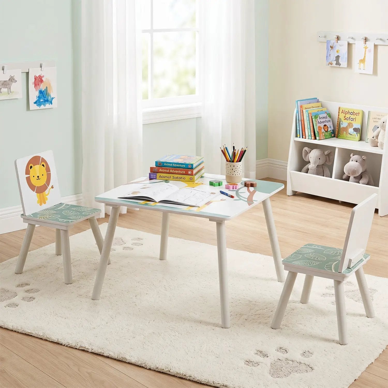 Kids Table and Chair Set with Animal Patterns (3-Piece) by DirectDeals