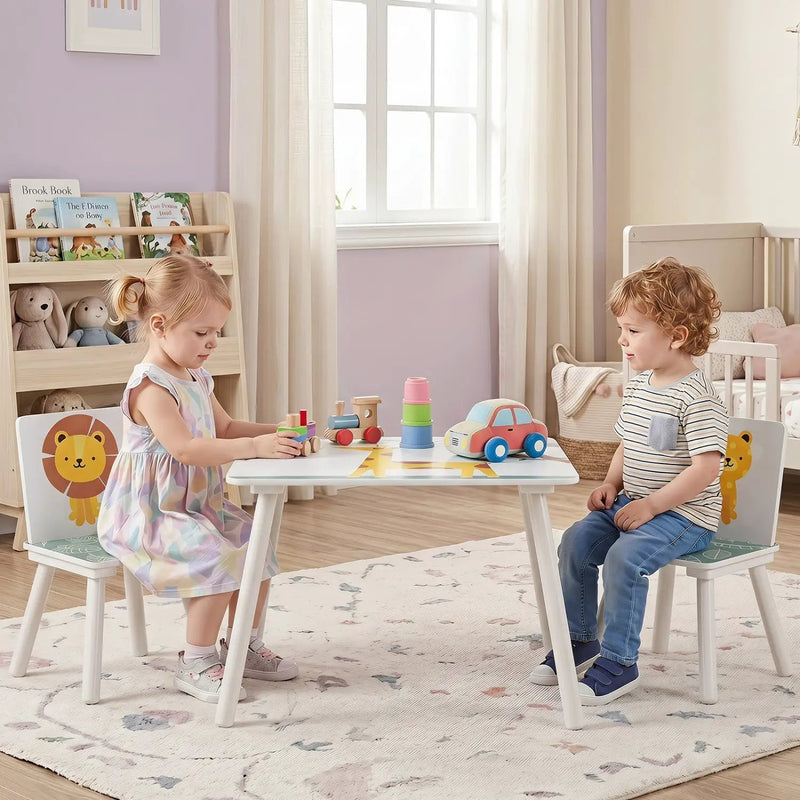 Kids Table and Chair Set with Animal Patterns (3-Piece) by DirectDeals