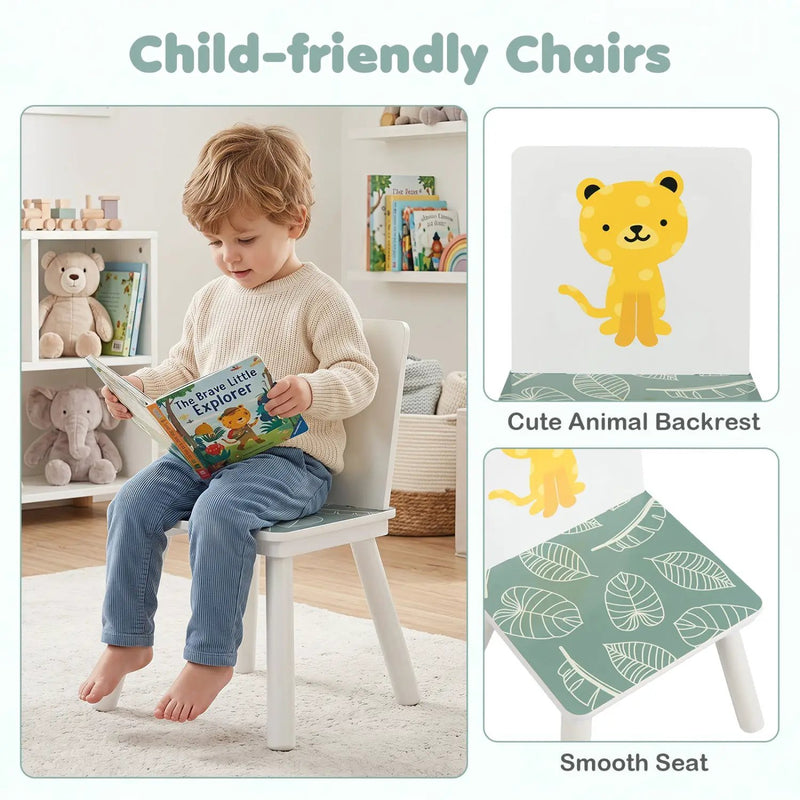 Kids Table and Chair Set with Animal Patterns (3-Piece) by DirectDeals