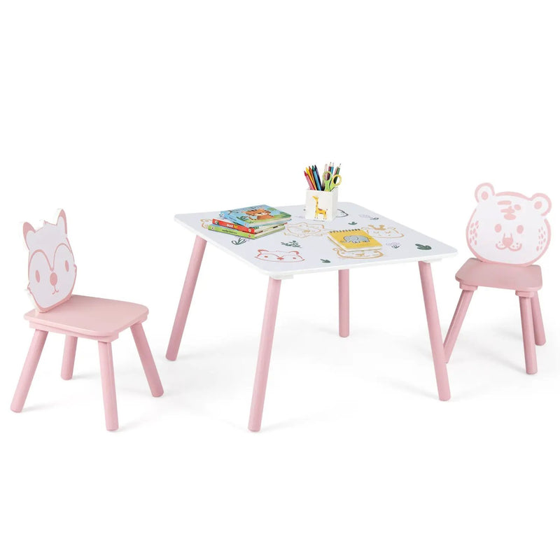 Kids Table and Chair Set with Animal Patterns, 3-Piece by DirectDeals