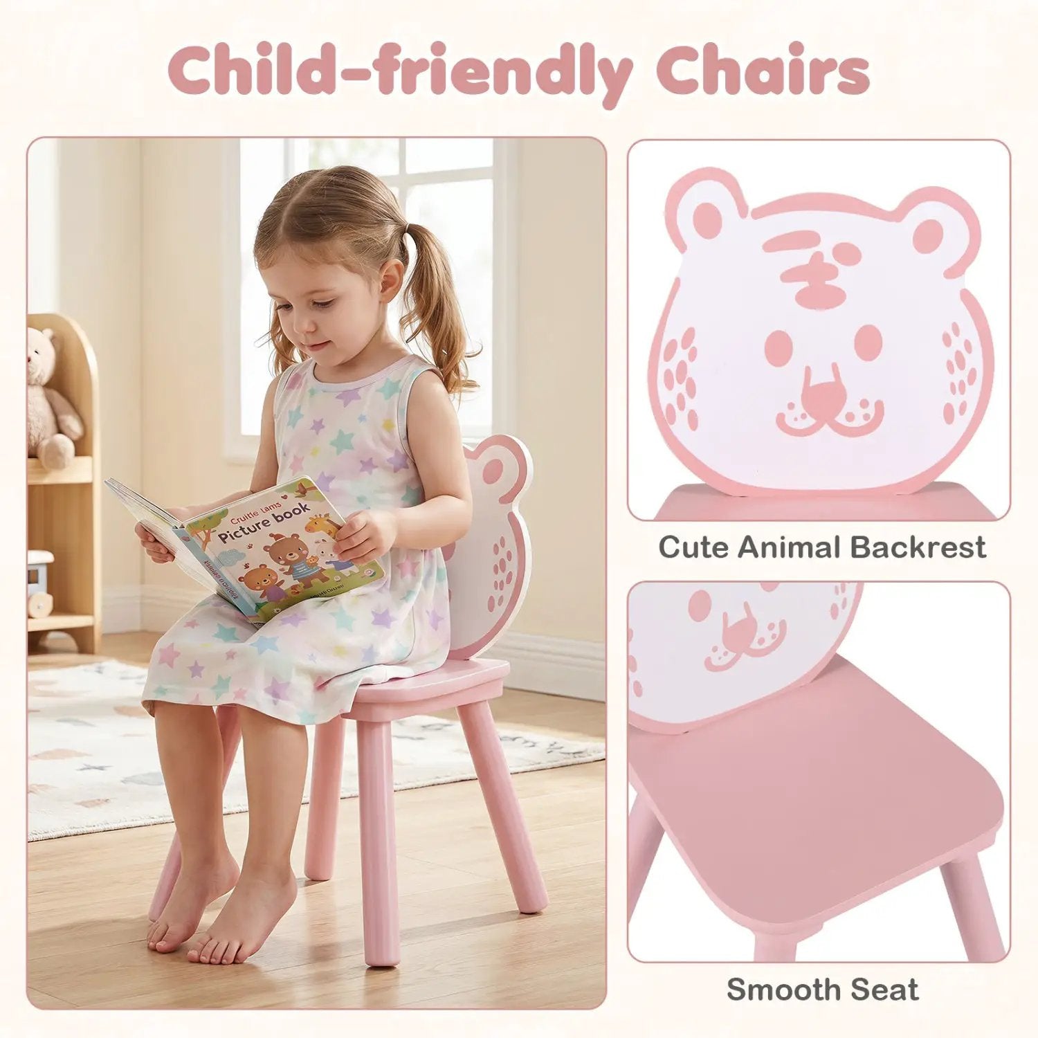 Kids Table and Chair Set with Animal Patterns, 3-Piece by DirectDeals