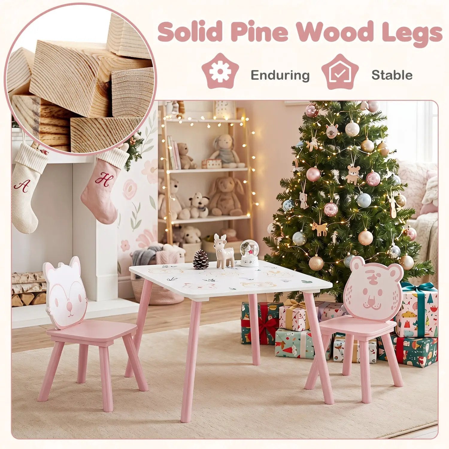 Kids Table and Chair Set with Animal Patterns, 3-Piece by DirectDeals