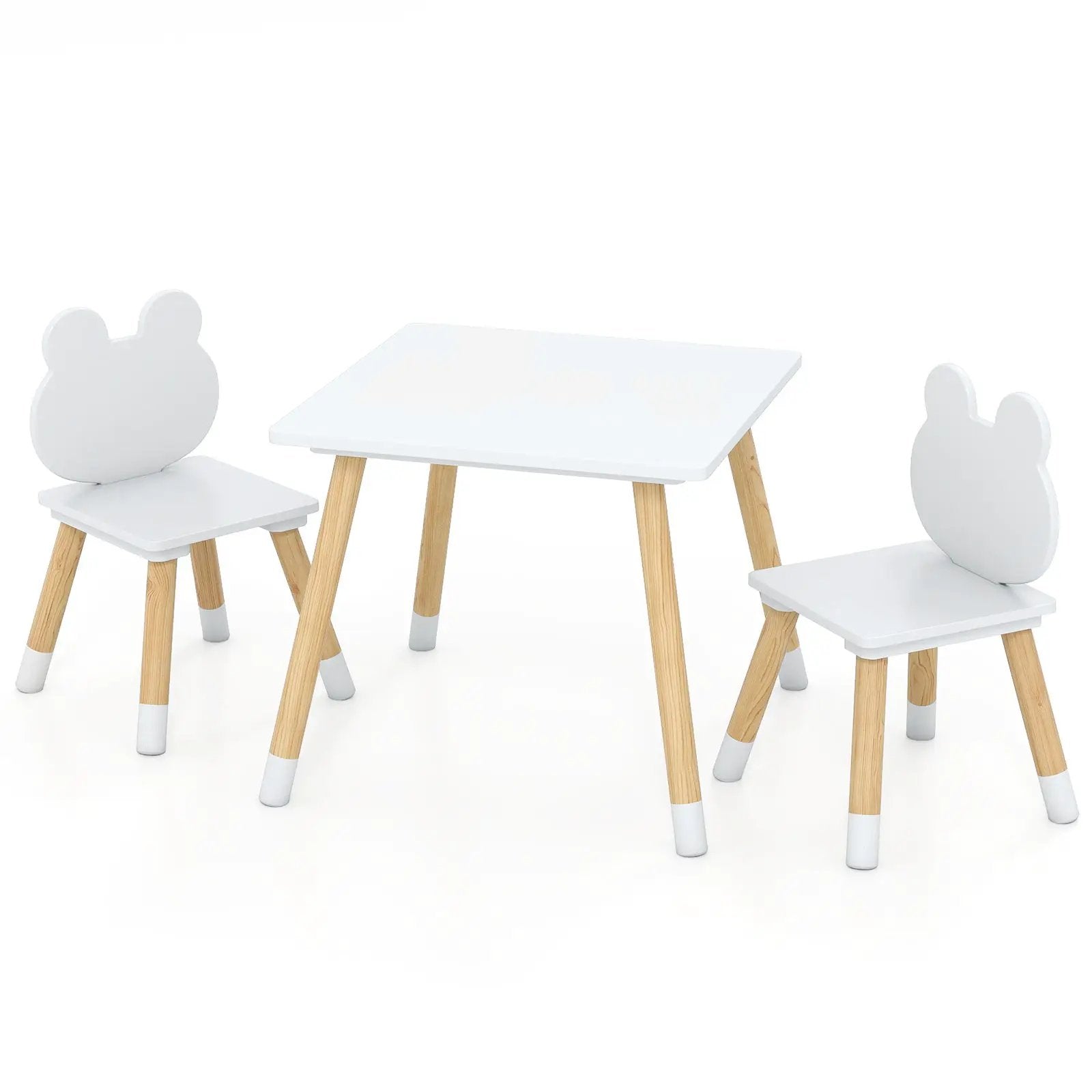 3 Pieces Kids Wooden Table and Chair Set with Cute Froggy Design-White by DirectDeals