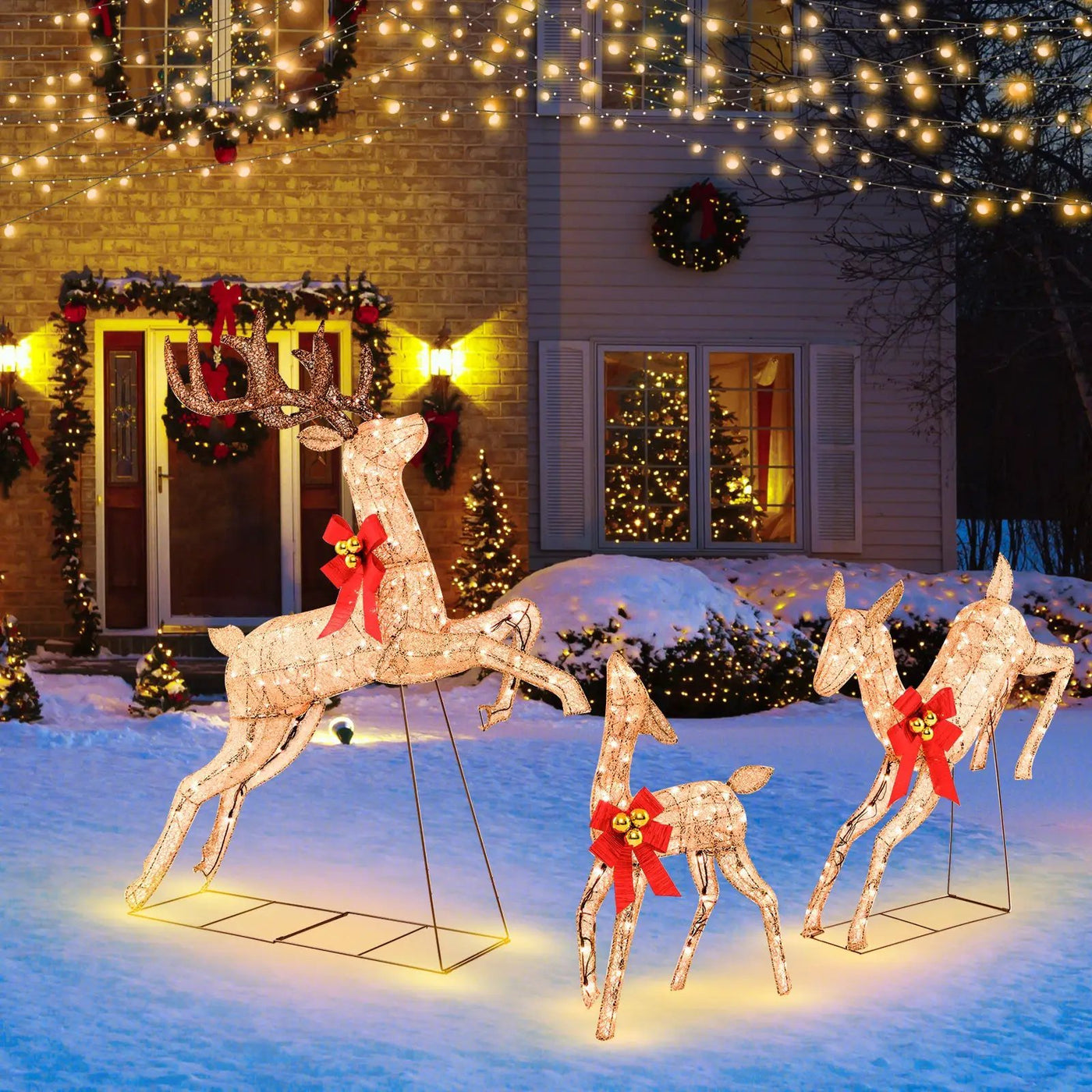 3 Pieces Lighted Christmas Reindeer Family Set with 255 Lights by DirectDeals