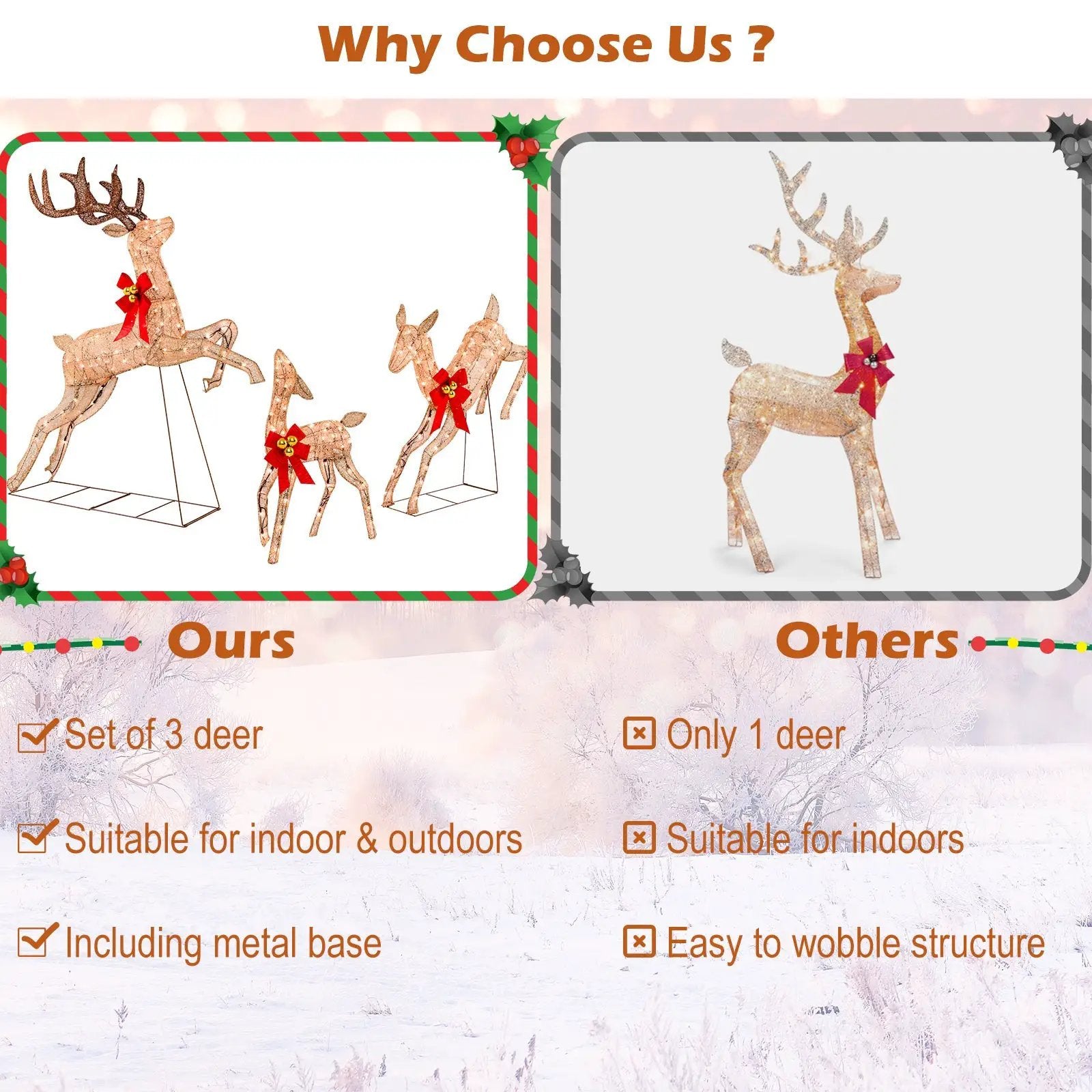 3 Pieces Lighted Christmas Reindeer Family Set with 255 Lights by DirectDeals