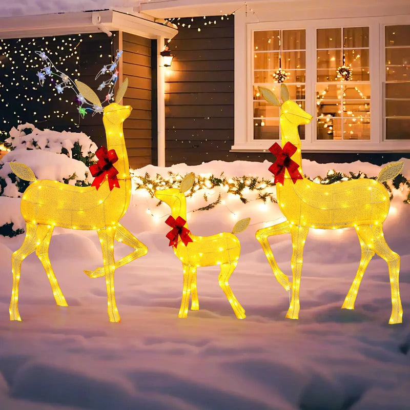 3 Pieces Lighted Family Deer Set with LED Lights and RGB Flashing Lights by DirectDeals
