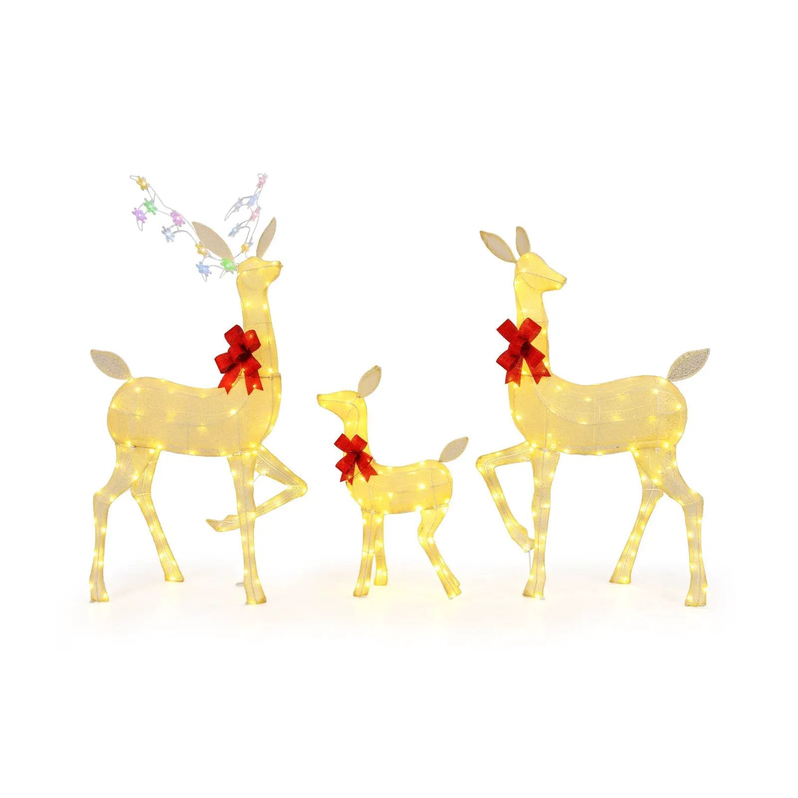 3 Pieces Lighted Family Deer Set with LED Lights and RGB Flashing Lights by DirectDeals