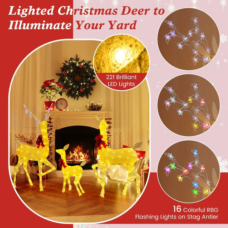 3 Pieces Lighted Family Deer Set with LED Lights and RGB Flashing Lights by DirectDeals
