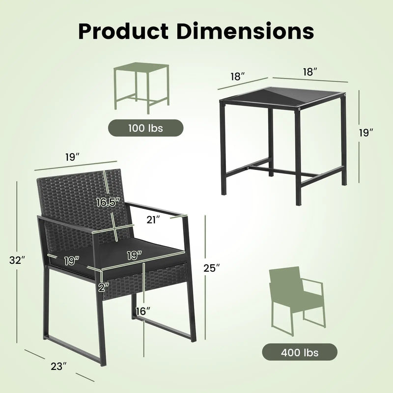 3 Pieces Modern Heavy Duty Patio Furniture Set with Coffee Table by DirectDeals