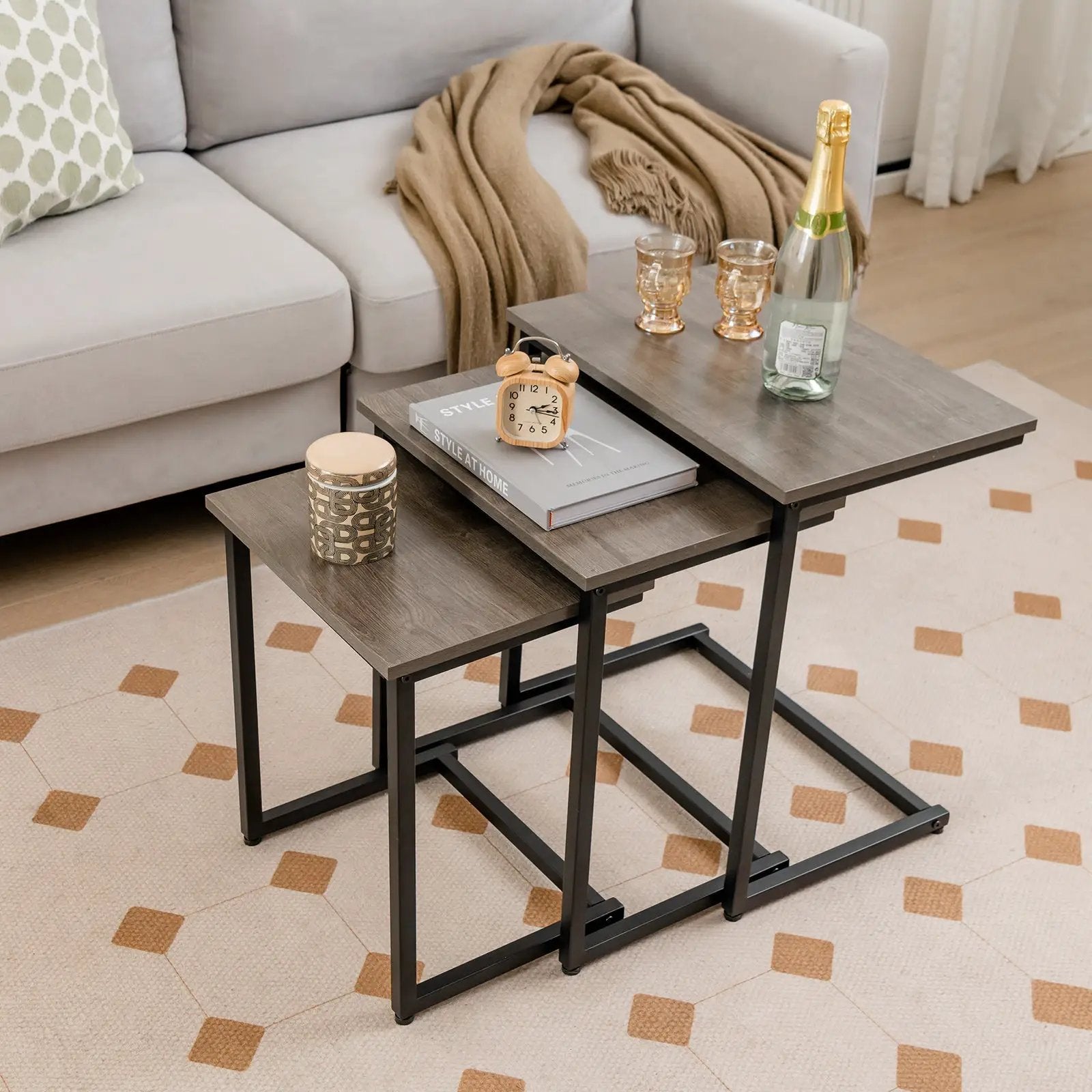 3 Pieces Multifunctional Coffee End Table Set by DirectDeals