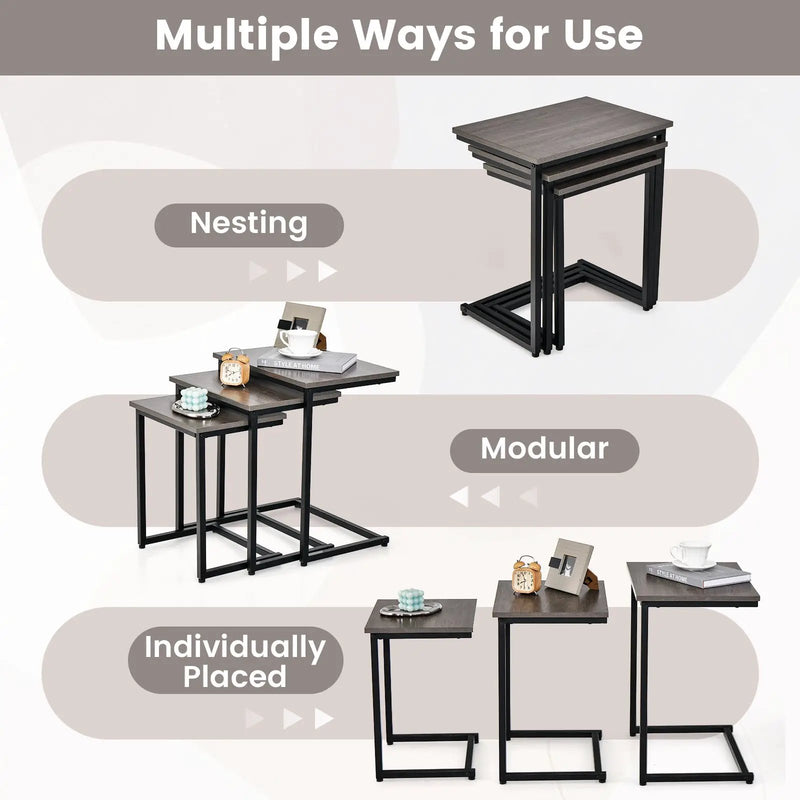 3 Pieces Multifunctional Coffee End Table Set by DirectDeals