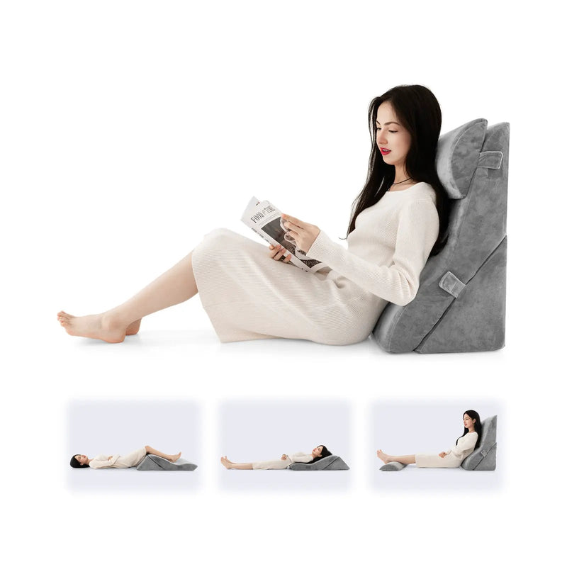 3 Pieces Orthopedic Bed Wedge Pillow Set Adjustable Support for Back Neck-Gray by DirectDeals