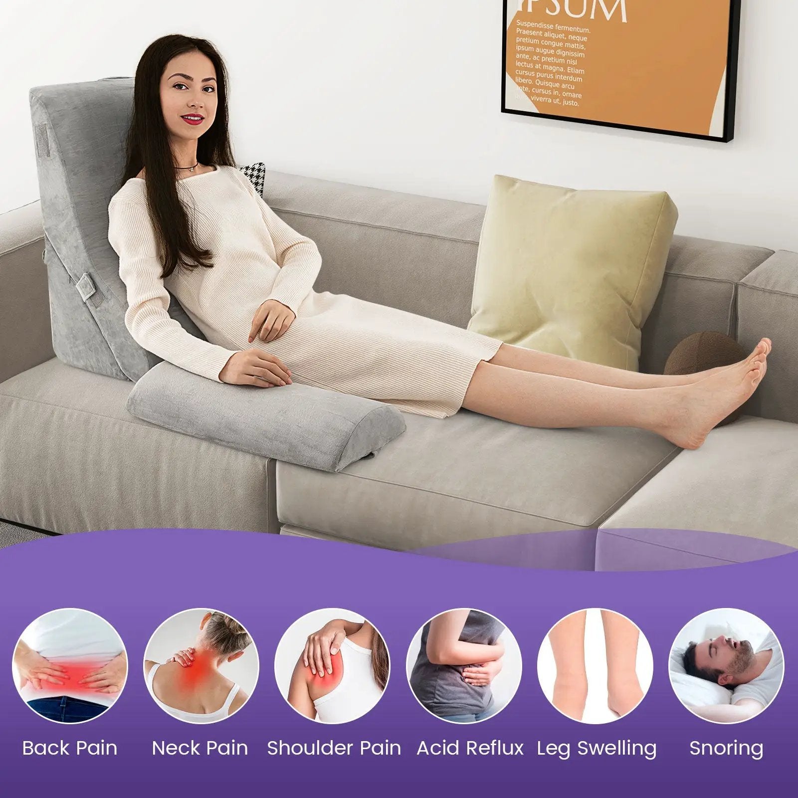 3 Pieces Orthopedic Bed Wedge Pillow Set Adjustable Support for Back Neck-Gray by DirectDeals
