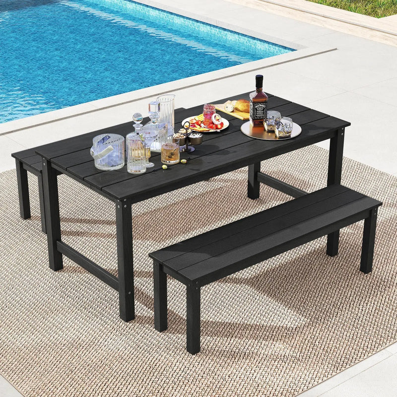 3 Pieces Outdoor Dining Table Set with 2 Benches by DirectDeals