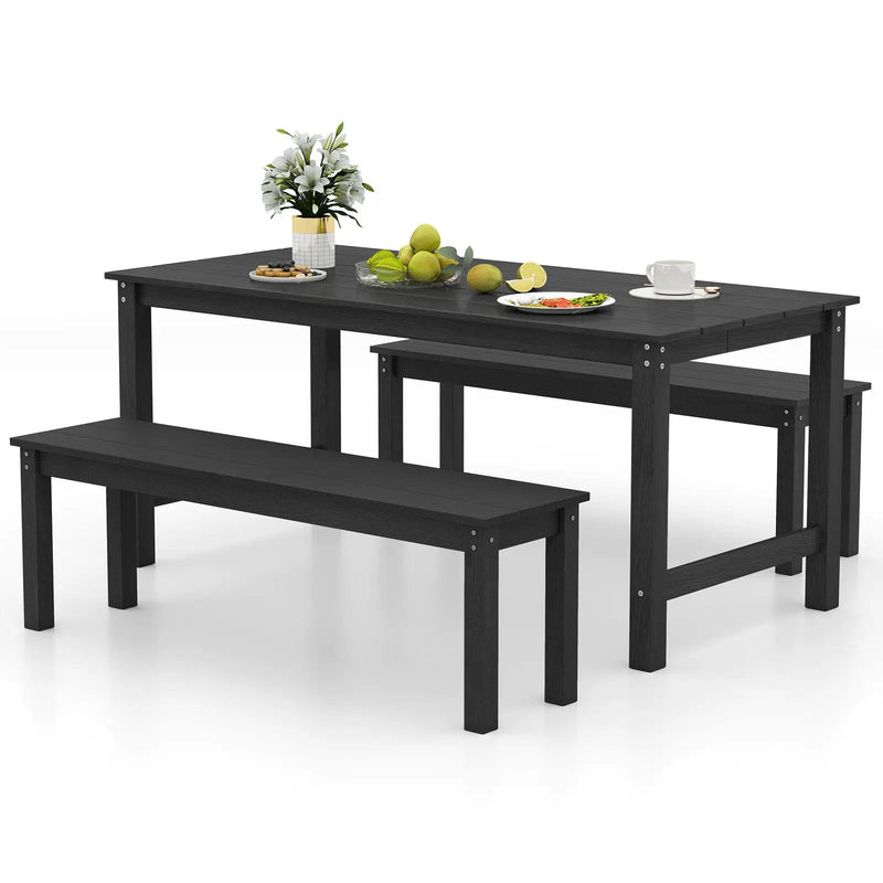3 Pieces Outdoor Dining Table Set with 2 Benches by DirectDeals