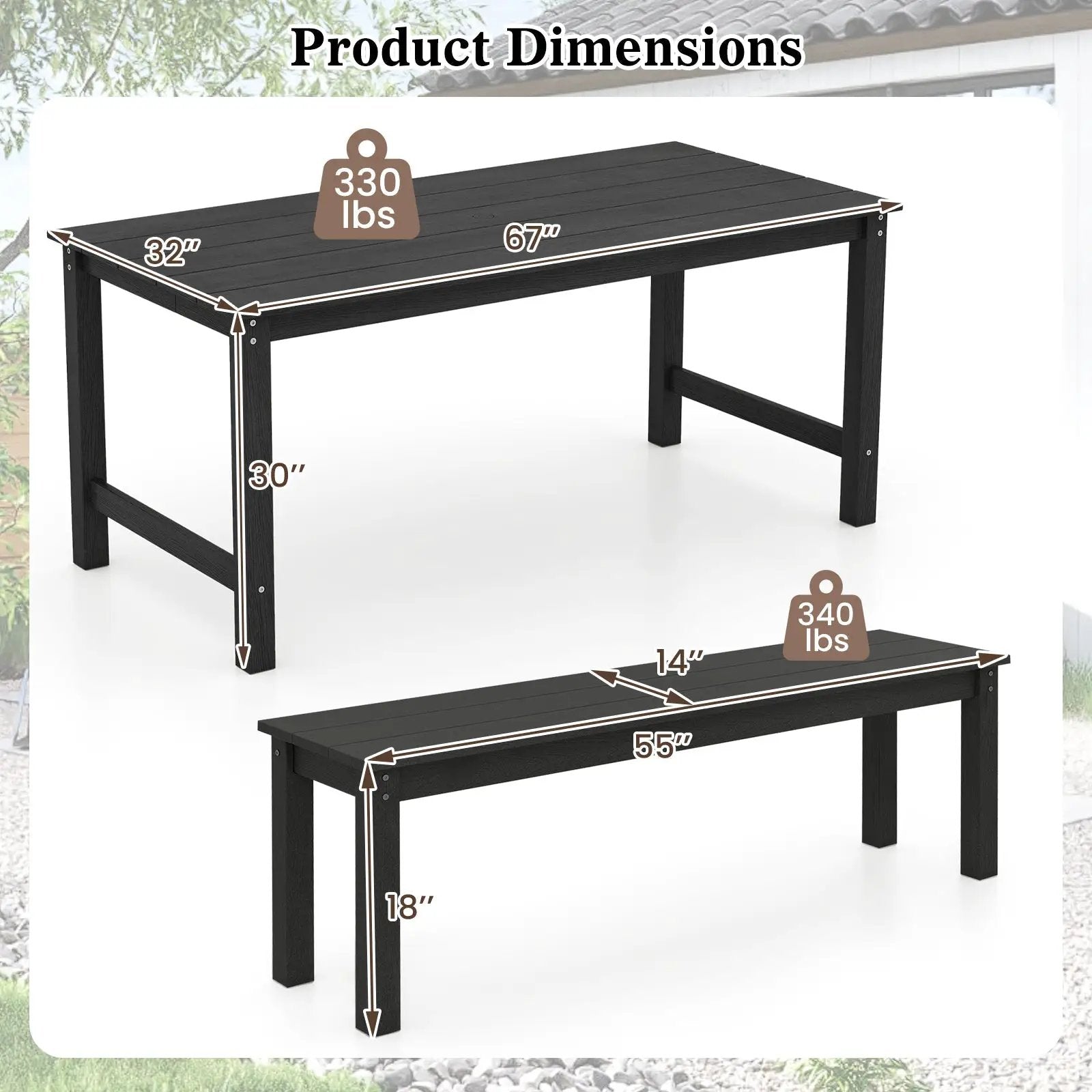 3 Pieces Outdoor Dining Table Set with 2 Benches by DirectDeals