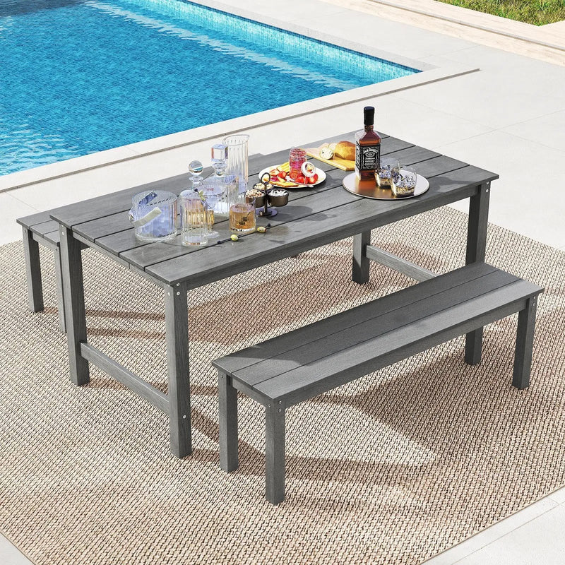 3 Pieces Outdoor Dining Table Set with 2 Benches by DirectDeals