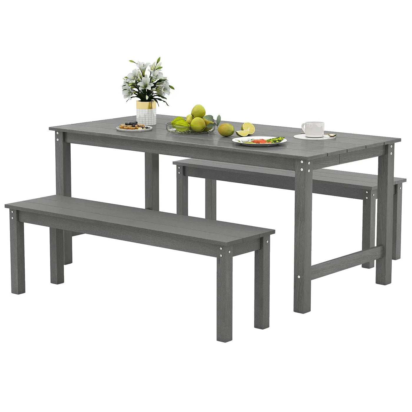 3 Pieces Outdoor Dining Table Set with 2 Benches by DirectDeals