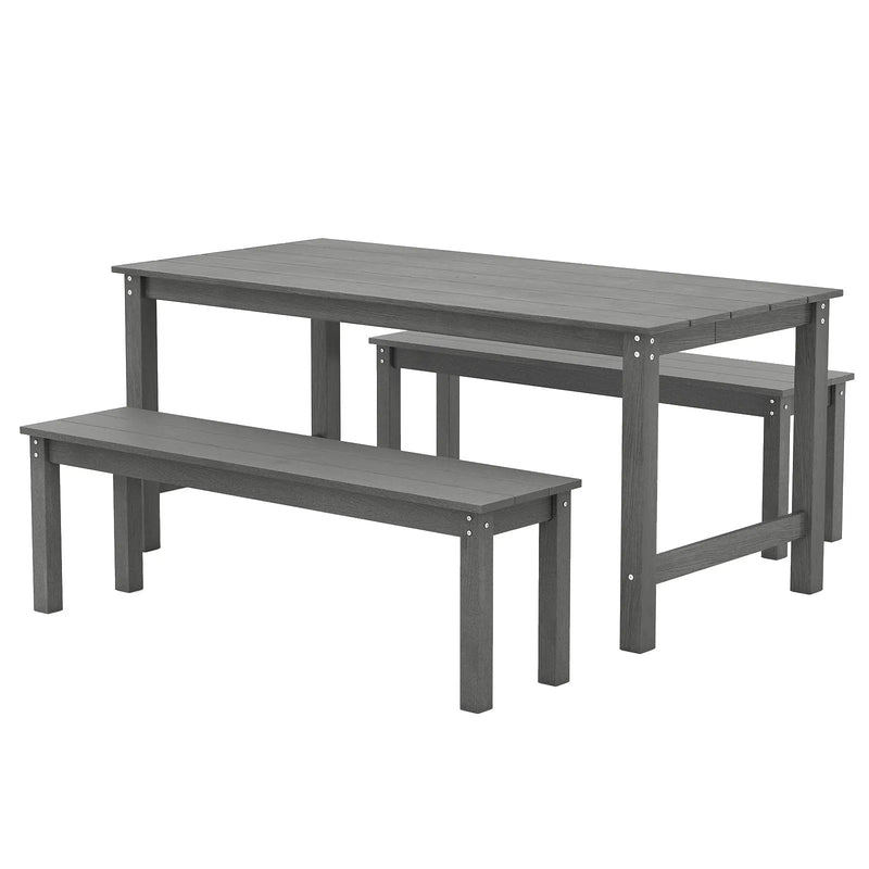 3 Pieces Outdoor Dining Table Set with 2 Benches by DirectDeals