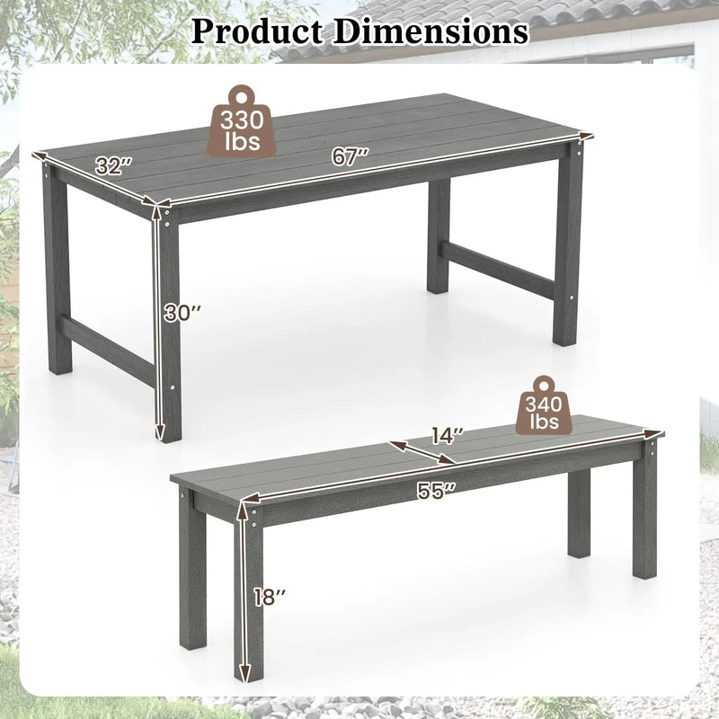 3 Pieces Outdoor Dining Table Set with 2 Benches by DirectDeals
