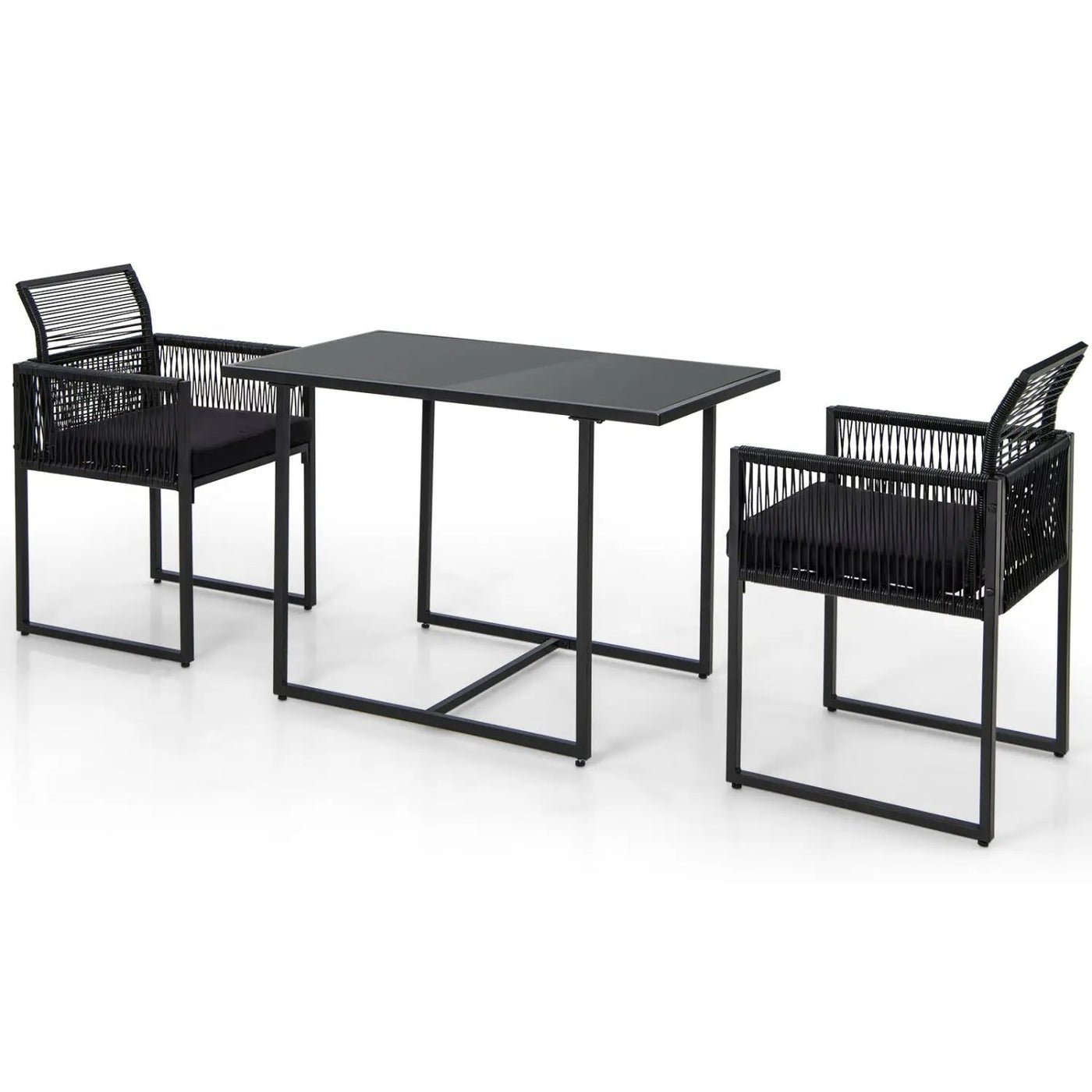 3 Pieces Outdoor Dining Set with Folding Backrest and Seat Cushions-Black by DirectDeals