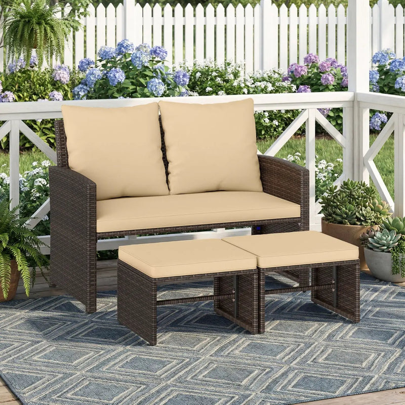 3 Pieces Outdoor Patio PE Wicker Furniture Set with Cushions-Beige by DirectDeals