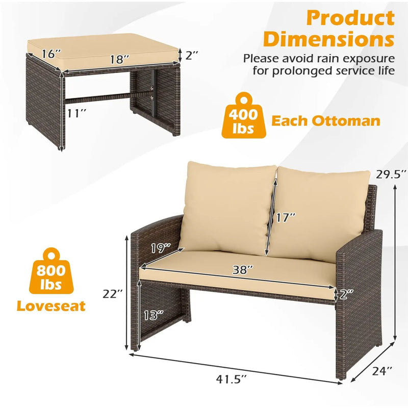 3 Pieces Outdoor Patio PE Wicker Furniture Set with Cushions-Beige by DirectDeals