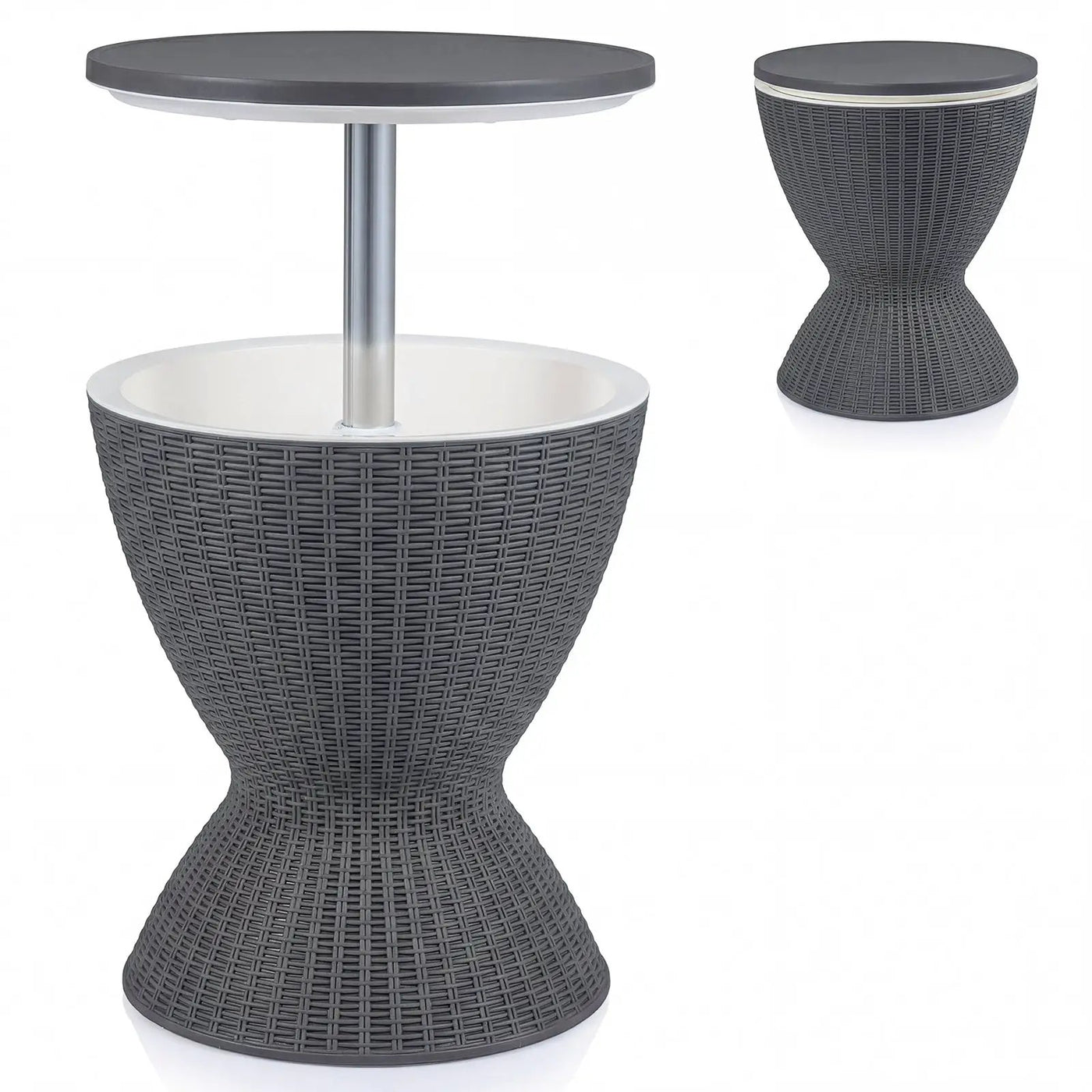 3 in 1 8 Gallon Patio Rattan Cooler Bar Table with Adjust Ice Bucket-Black by DirectDeals