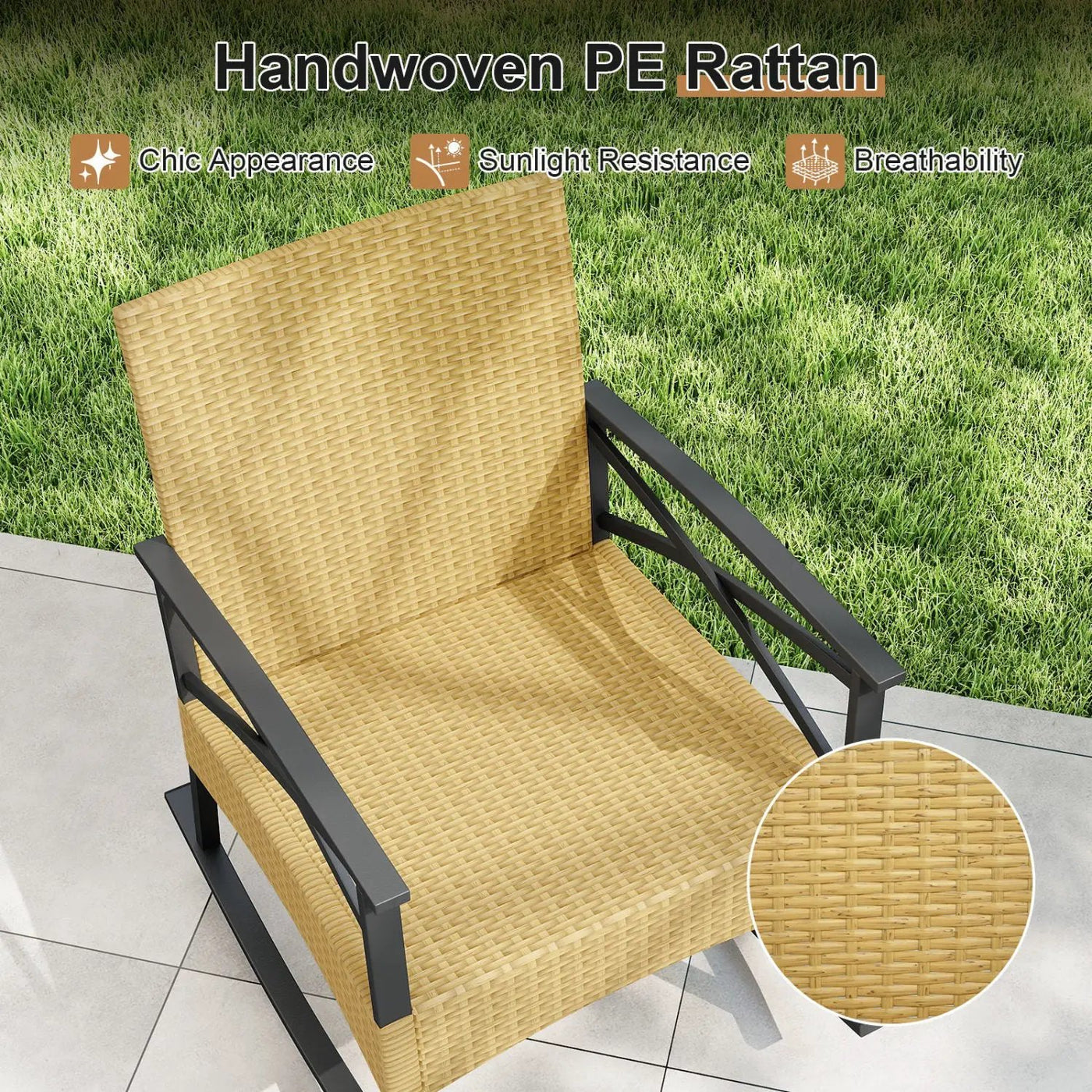 3 Pieces Outdoor Rattan Rocking Chairs Set with 2-Tier Side Table for Garden Backyard by DirectDeals