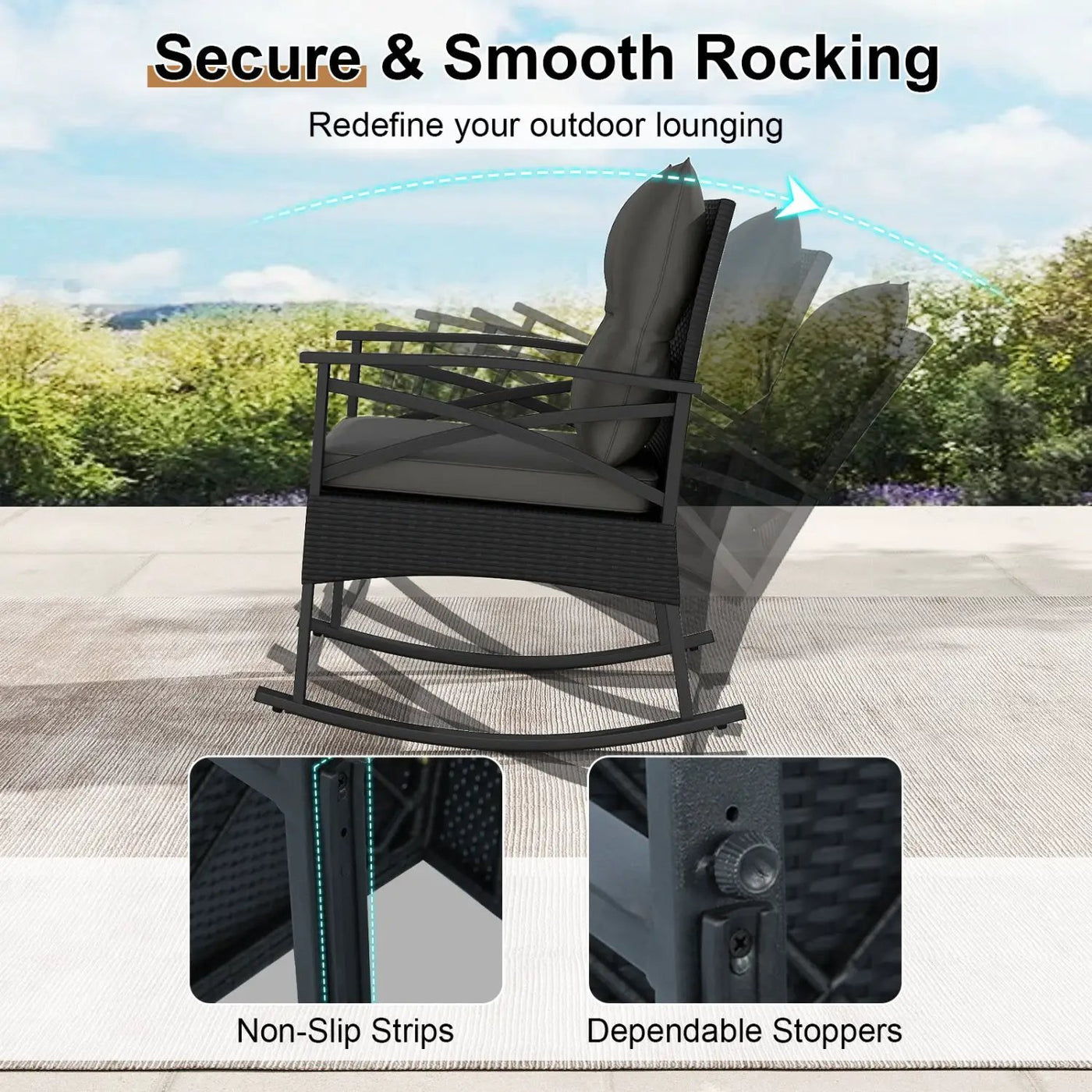 3 Pieces Outdoor Rattan Rocking Chairs Set with 2-Tier Side Table for Garden Backyard by DirectDeals