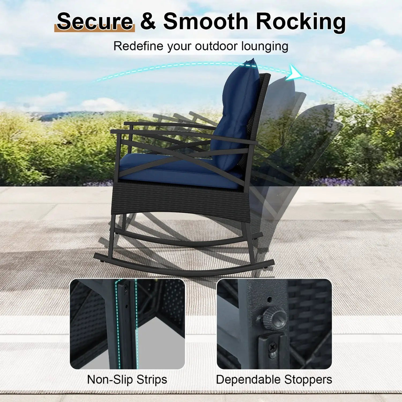 3 Pieces Outdoor Rattan Rocking Chairs Set with 2-Tier Side Table for Garden Backyard by DirectDeals