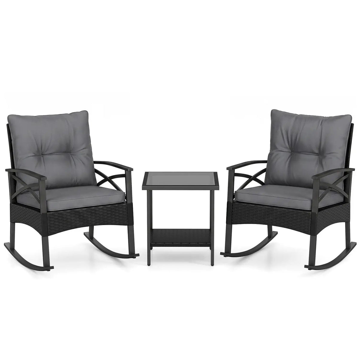 Outdoor Rattan Rocking Chair Set with Side Table - 3 Pieces by DirectDeals