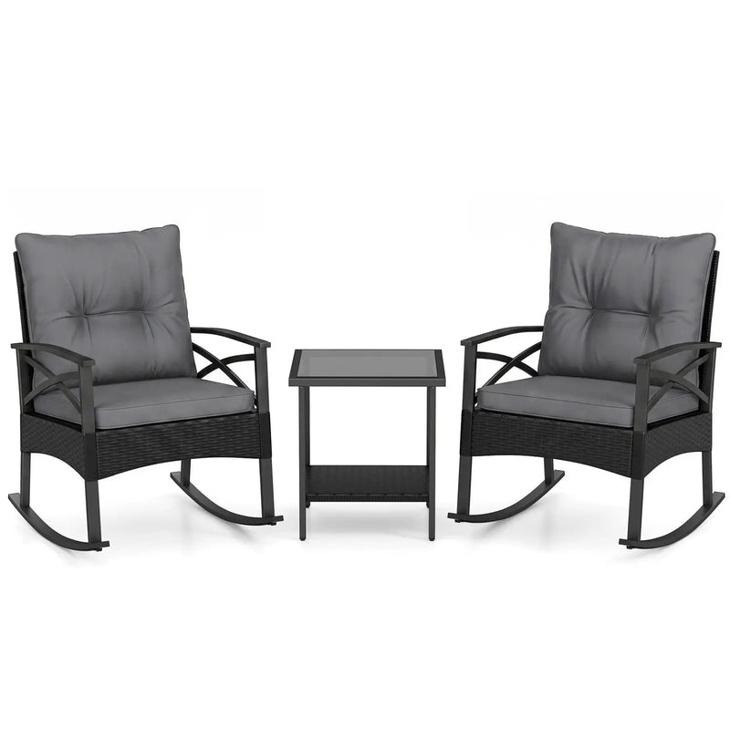 Outdoor Rattan Rocking Chair Set with Side Table - 3 Pieces by DirectDeals