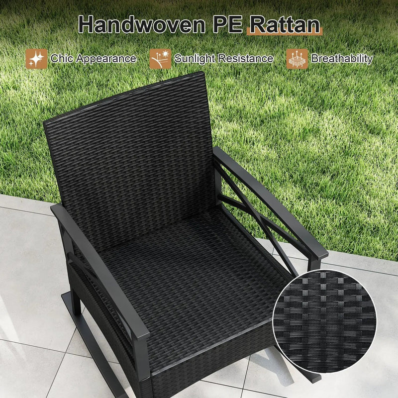 Outdoor Rattan Rocking Chair Set with Side Table - 3 Pieces by DirectDeals