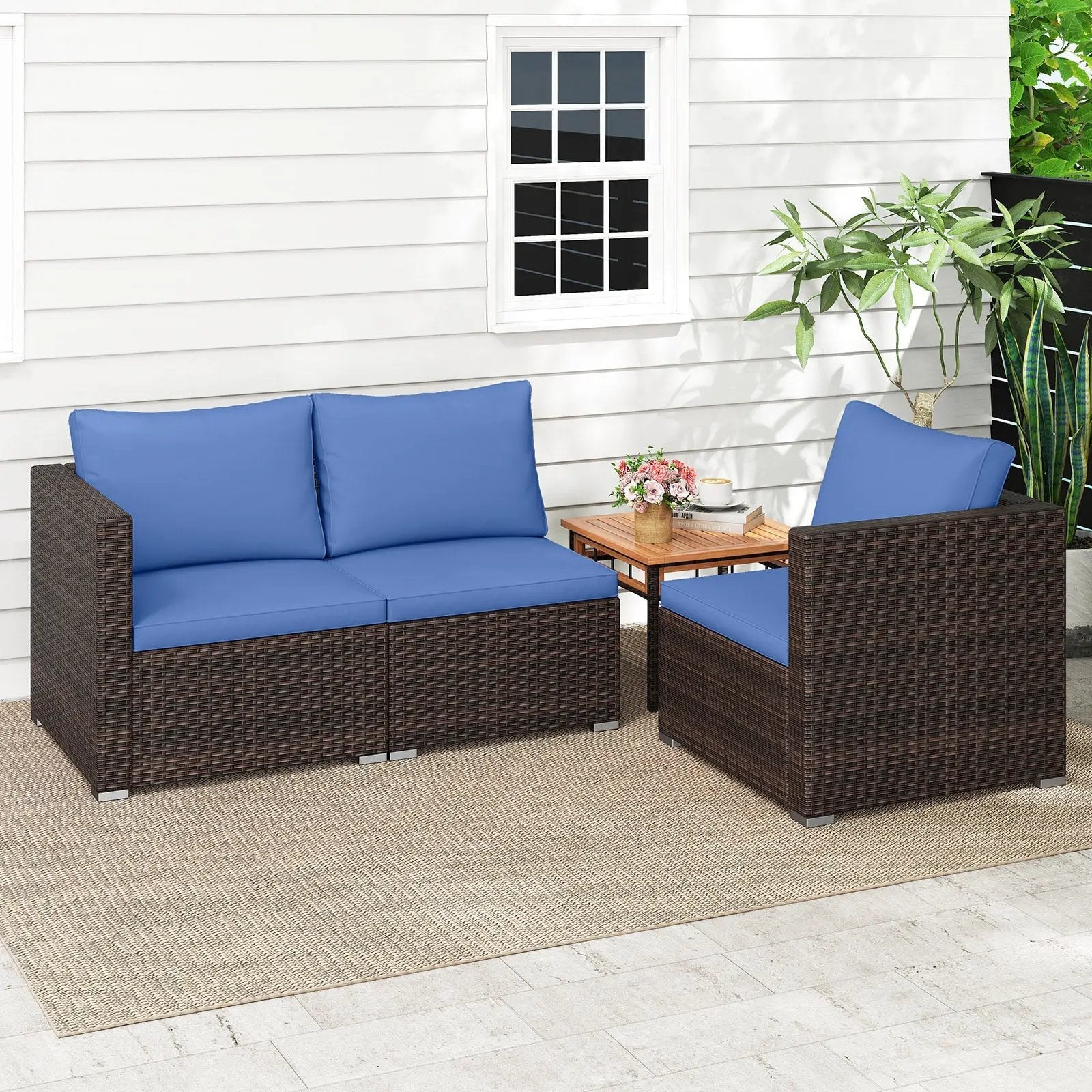 3 Pieces Patio Sectional Sofa Set with Soft Cushions by DirectDeals